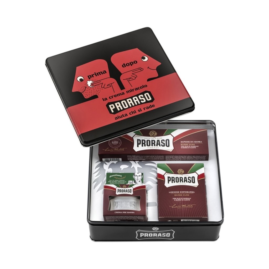 Proraso Vintage Selection Primadopo: rood cadeaublik met scheerzeep, pre-shave crème en aftershave