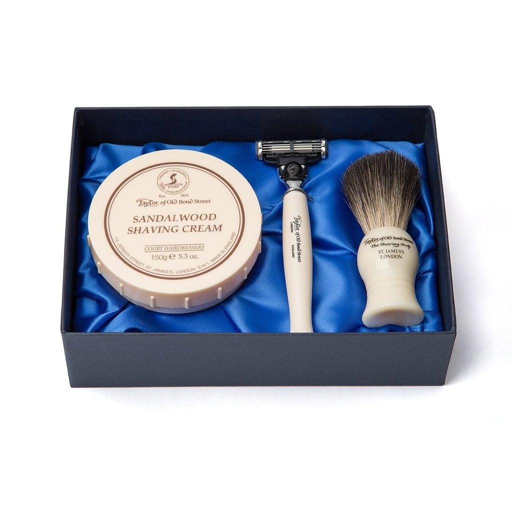 Taylor of Old Bond Street Giftbox scheerkwast, scheermes en scheercrème Sandalwood, tweede productfoto