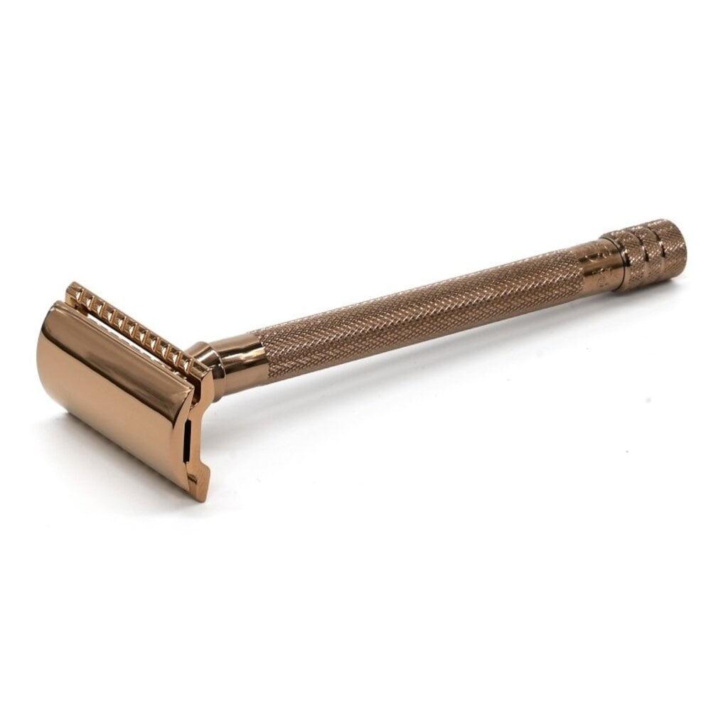 Merkur Safety Razor, Lange Handgreep, Rosé Goud Geplateerd, derde productfoto