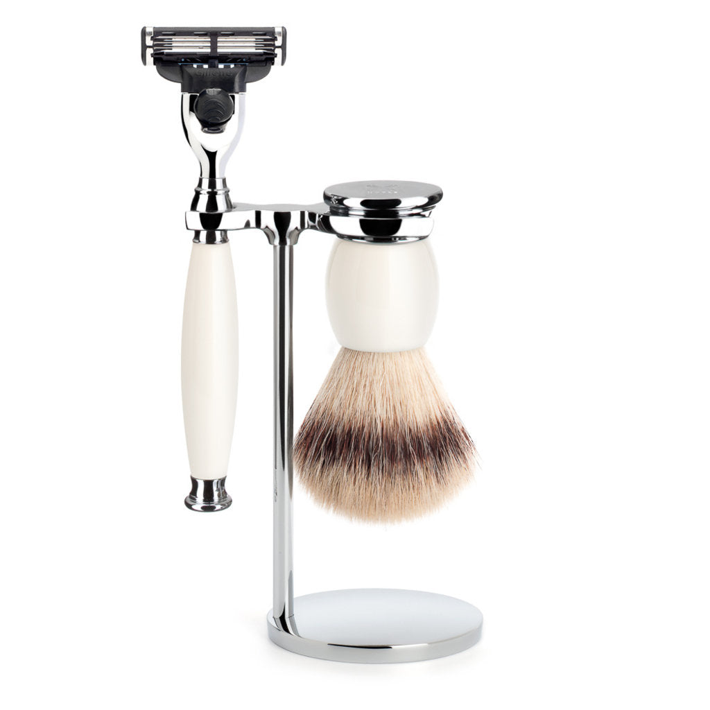 Mühle Scheerset Silvertip Fibre 3-delig Sophist - Porselein Mach3®