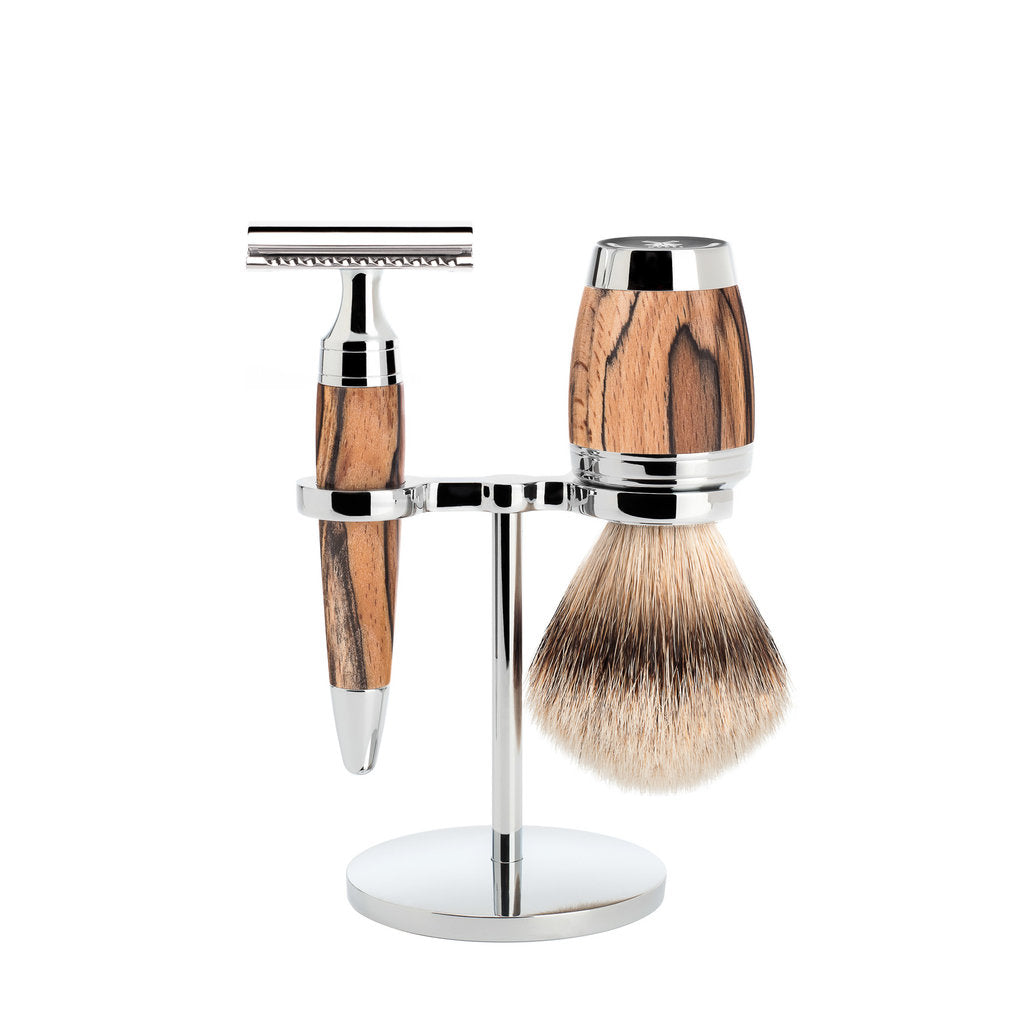 Mühle Scheerset Silvertip Dassenhaar 3-delig Stylo - Spalted beech Saf.Razor
