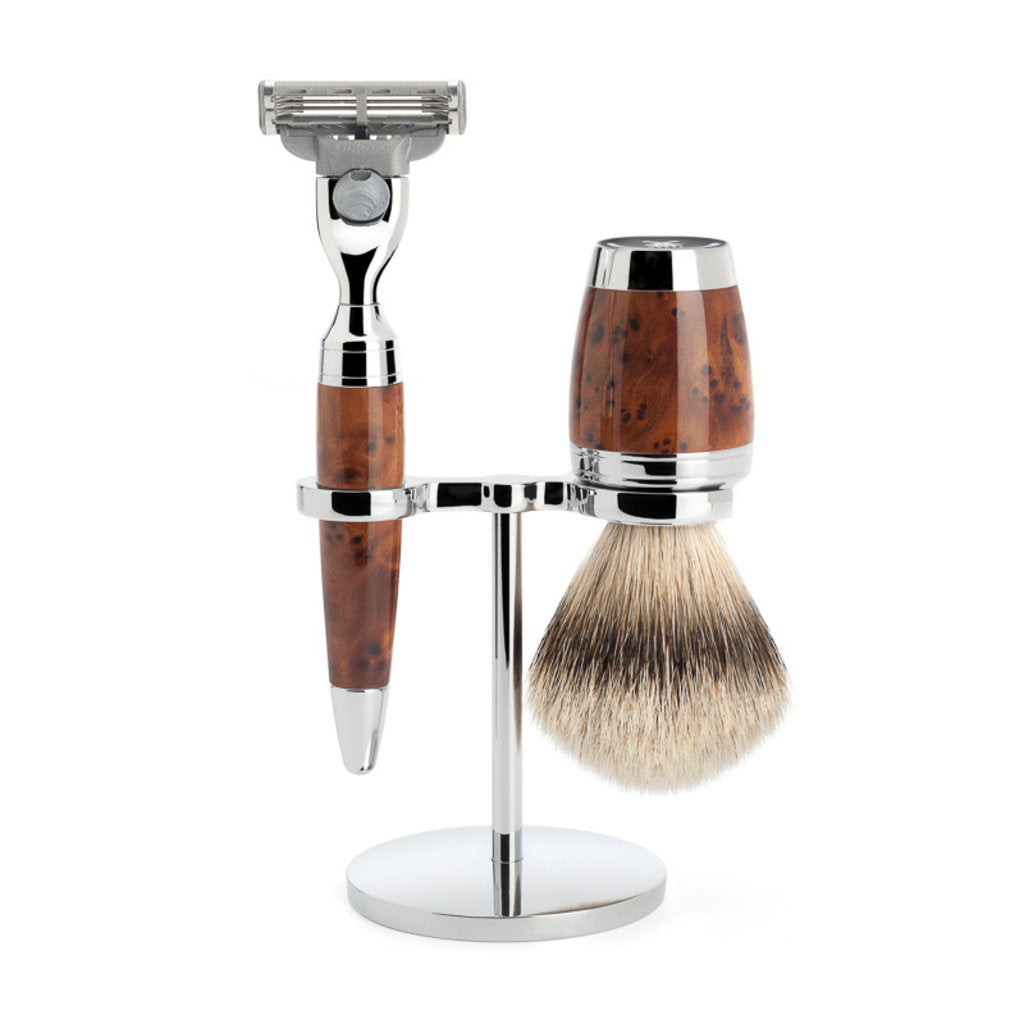 Mühle Scheerset Silvertip 3-delig Stylo - Thuja wood Mach3®