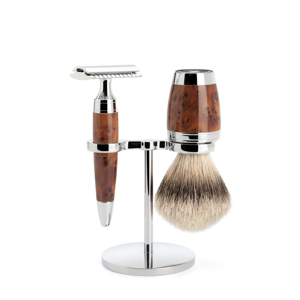 Mühle Scheerset Silvertip Dassenhaar 3-delig Stylo - Thuja wood Saf.Razor