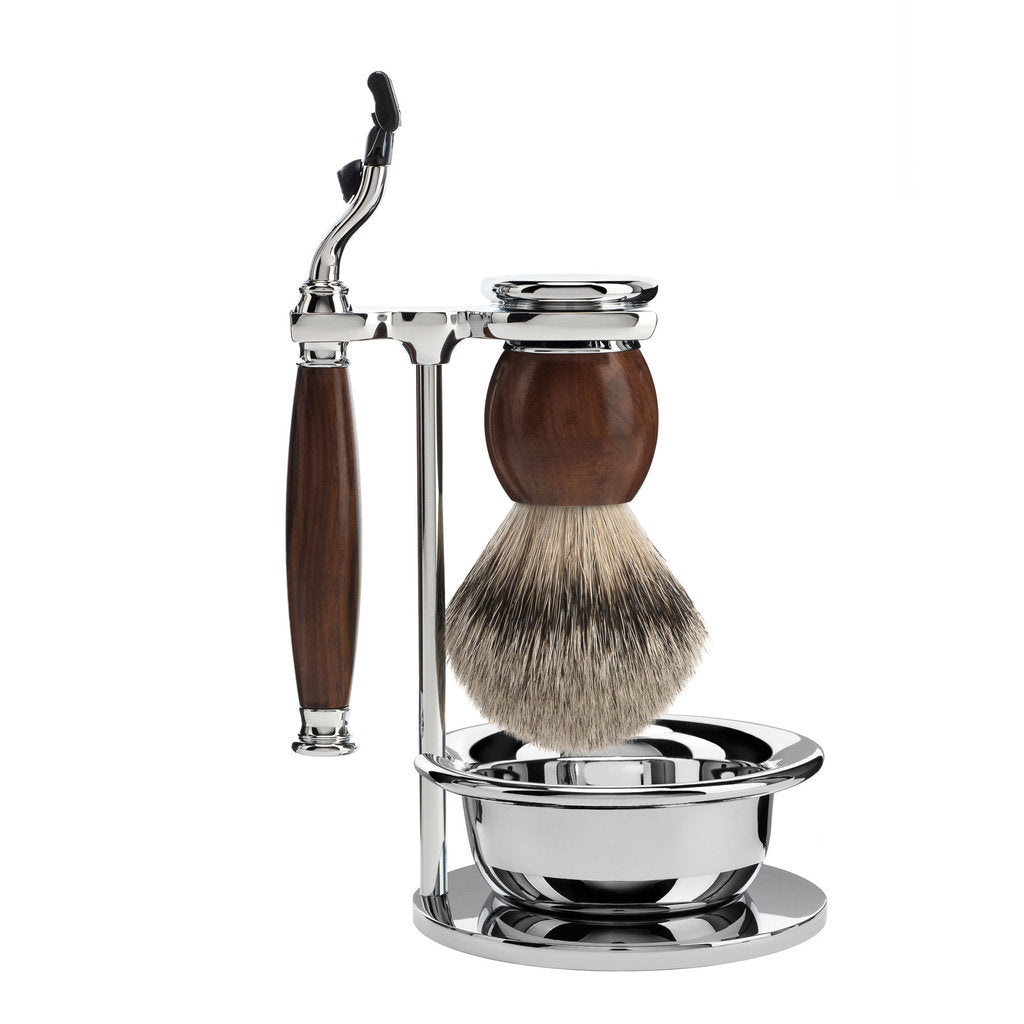 Mühle Scheerset Silvertip Dassenhaar 4-delig Sophist - Ironwood Mach3®