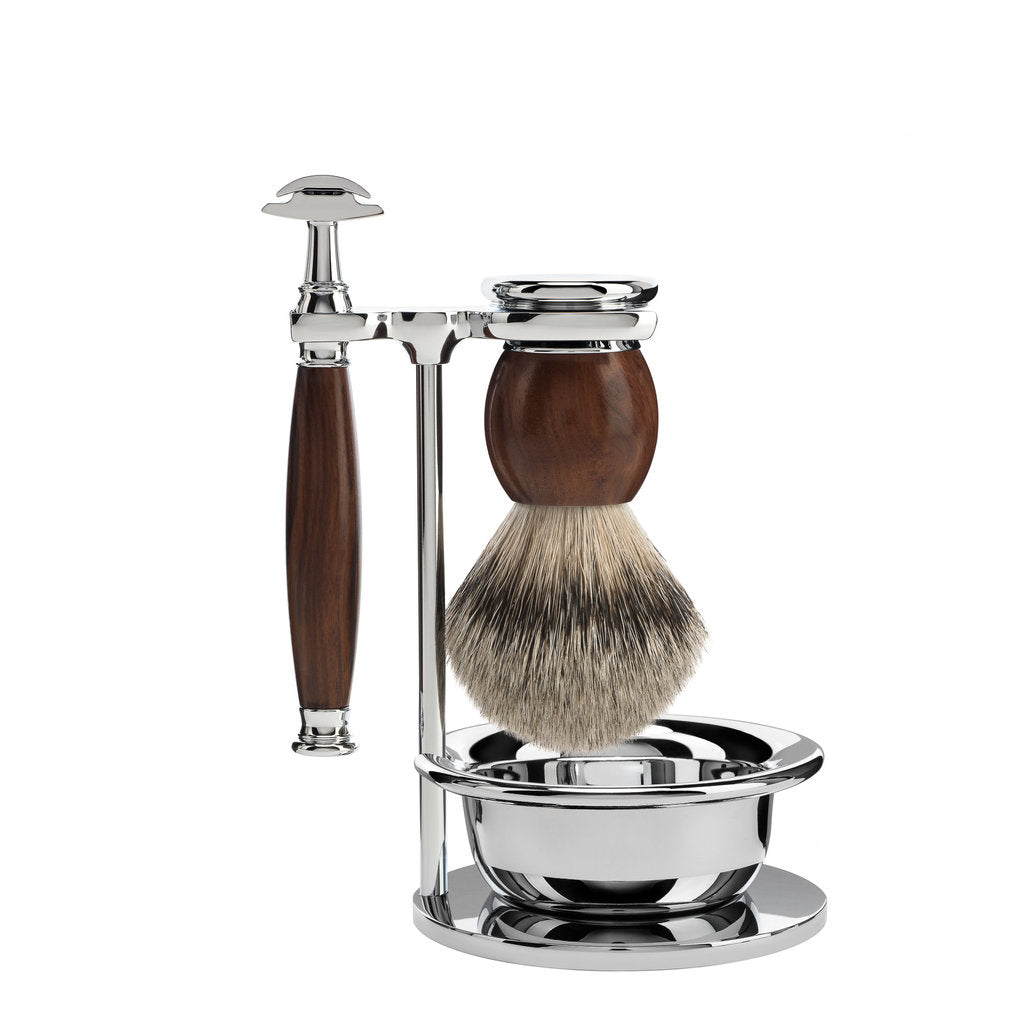 Mühle Scheerset Silvertip Dassenhaar 4-delig Sophist - Ironwood Saf.Razor