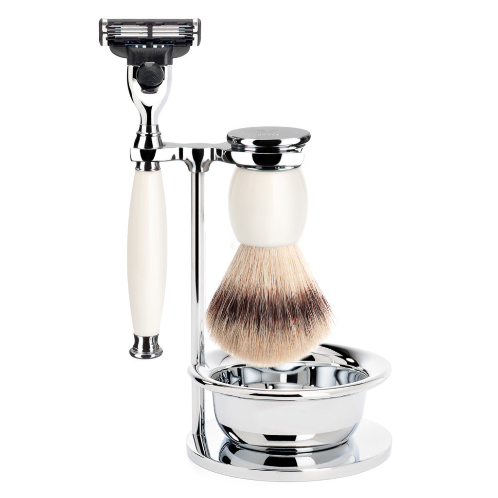 Mühle Scheerset Silvertip Fibre 4-delig Sophist - Porselein Mach3®