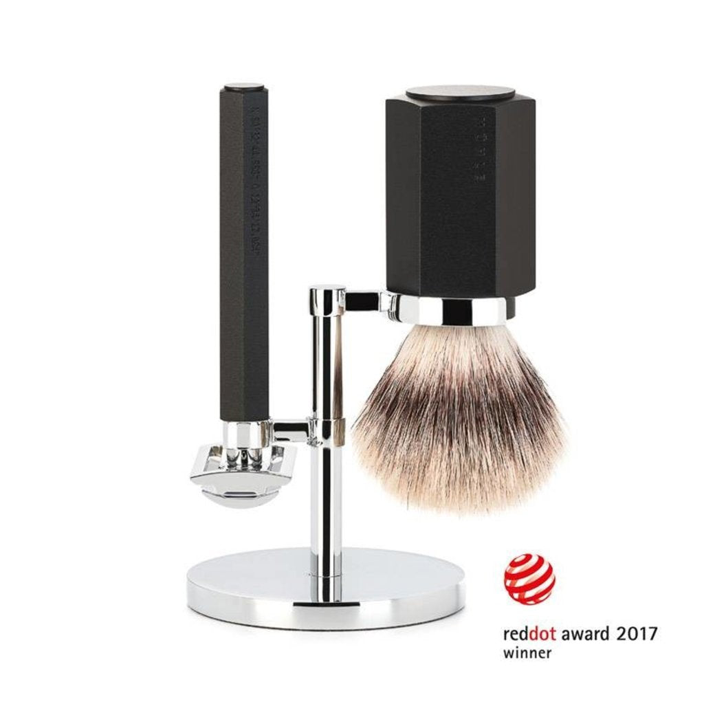 Mühle Scheerset Hexagon - Graphite - Saf.Razor - Silvertip Fibre®