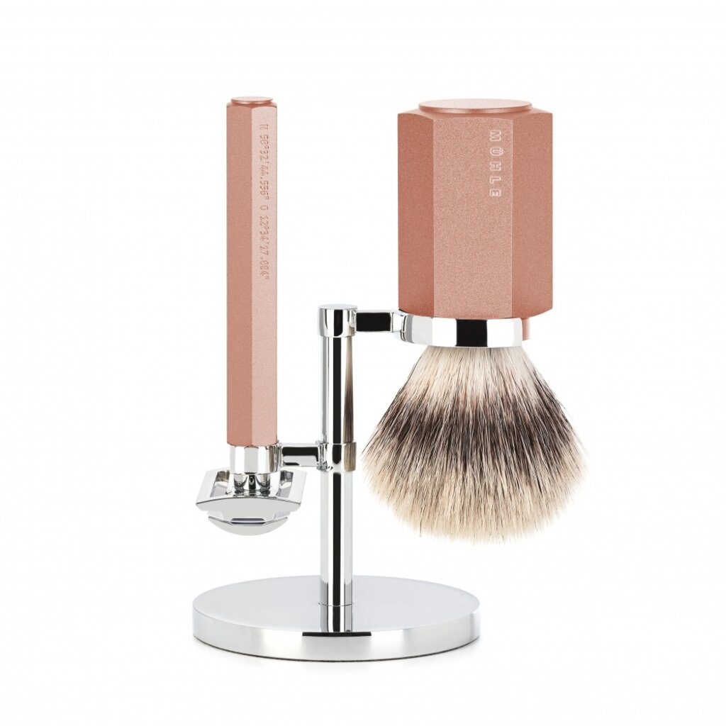 Mühle Scheerset Hexagon Sunrise met Silvertip Fibre® Scheerkwast