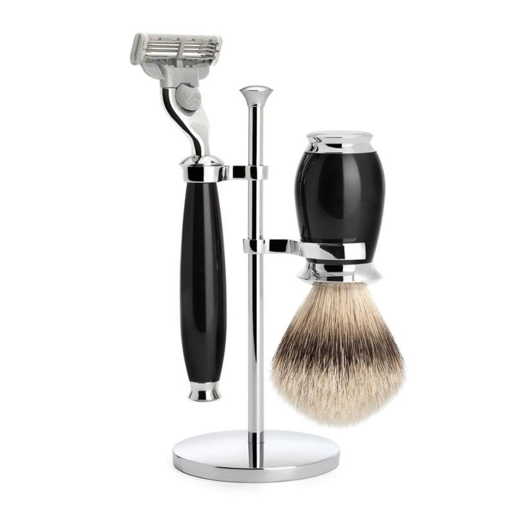 Mühle Scheerset Silvertip Dassenhaar Purist 3-delig - Zwart - Mach3®