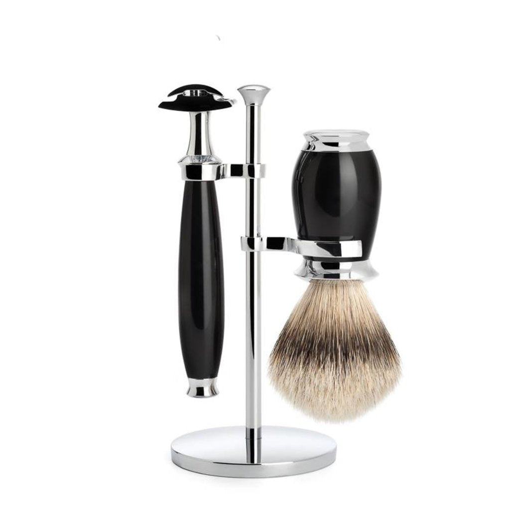 Mühle Scheerset Silvertip Dassenhaar Purist 3-delig - Zwart - Saf.Razor