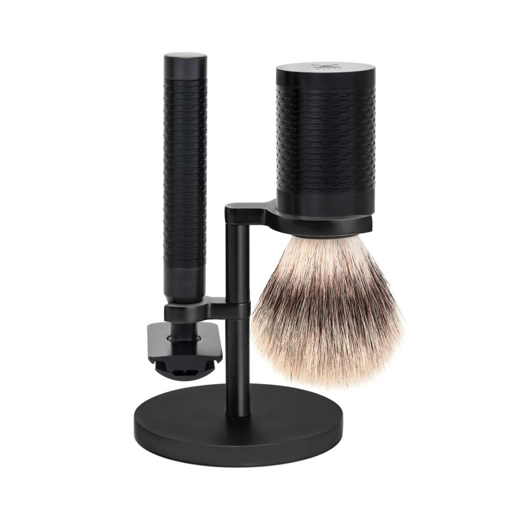 Mühle Scheerset Roestvrij staal Zwart/ DLC Coating Silvertip Fibre® - Rocca