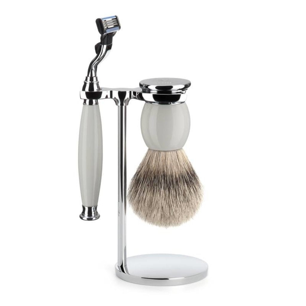 Mühle Scheerset Silvertip Dassenhaar Sophist 3-delig - Porselein - Mach3®