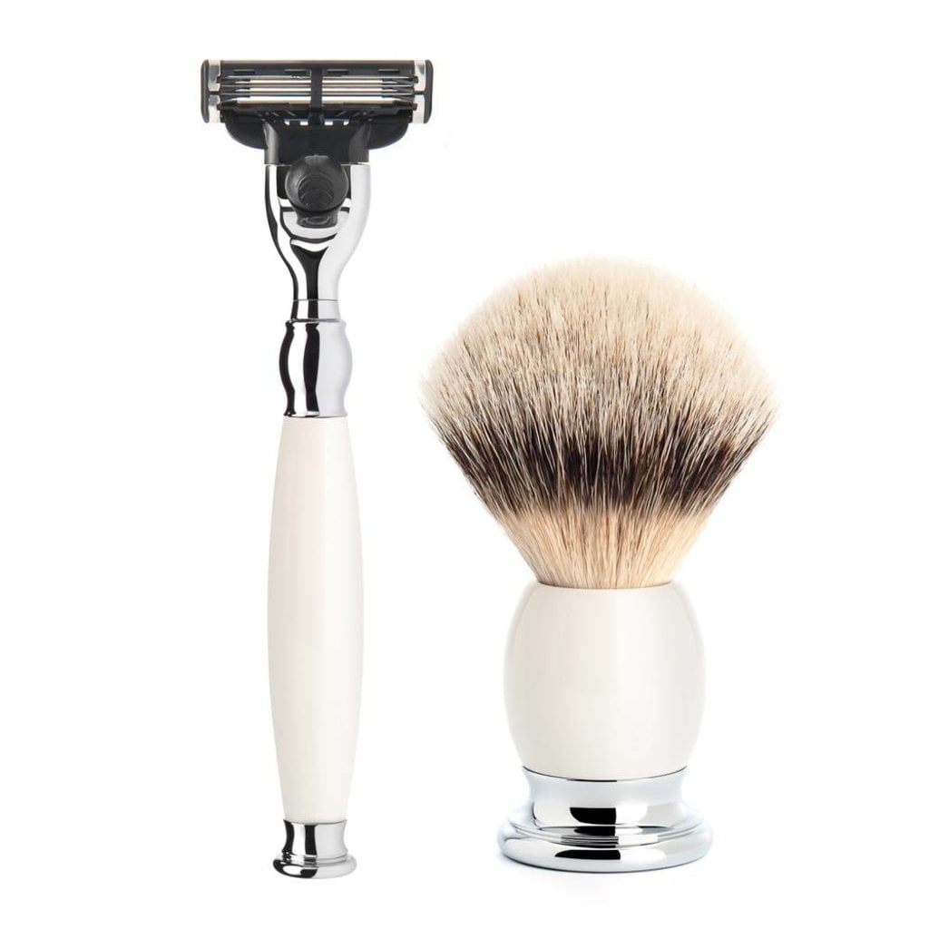 Mühle Scheerset Silvertip Dassenhaar Sophist 3-delig - Porselein - Mach3®, tweede productfoto