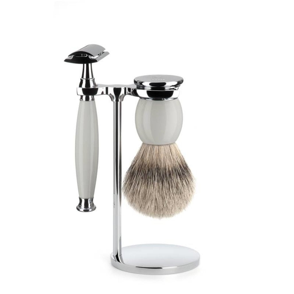 Mühle Scheerset Silvertip Dassenhaar Sophist 3-delig - Porselein - Saf.Razor