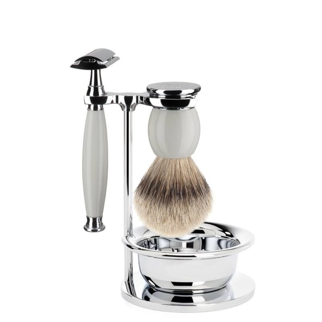 Mühle Scheerset Silvertip Dassenhaar Sophist 4-delig - Porselein - Saf.Razor