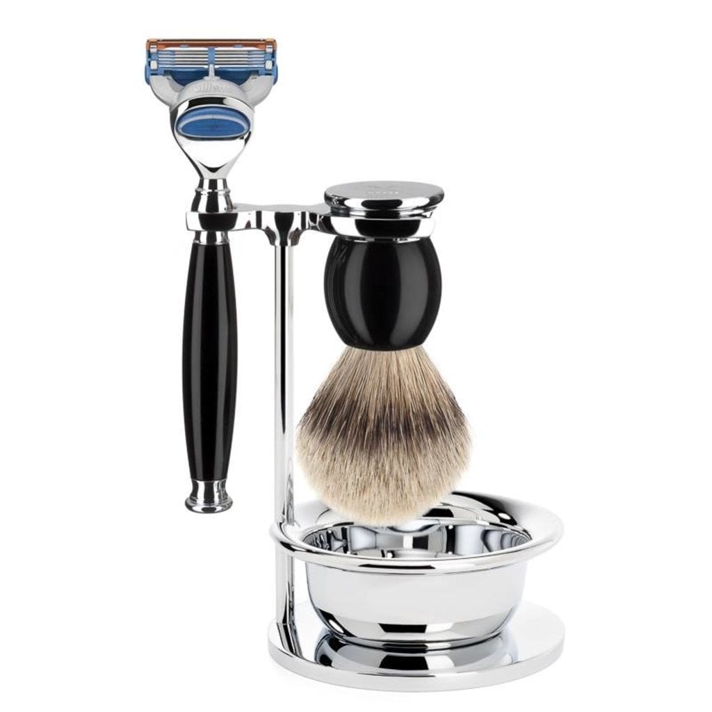Mühle Scheerset Silvertip Dassenhaar Sophist 4-delig - Zwart - Fusion®