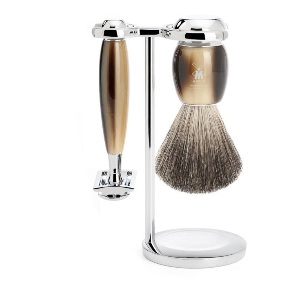 Mühle Scheerset Graudas Vivo 3-delig - Hoornbruin - Saf.Razor
