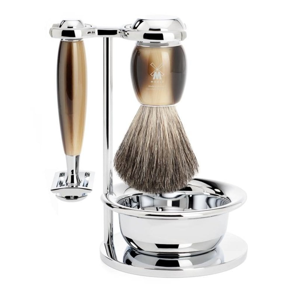 Mühle Scheerset Graudas Vivo 4-delig - Hoornbruin - Saf.Razor